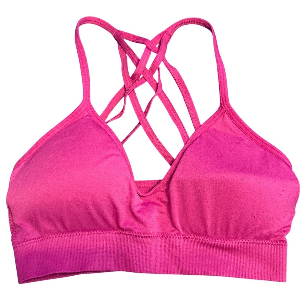 Flirtitude Women Pink Strappy Criss Cross Bralette Sports Bra Size Small‎